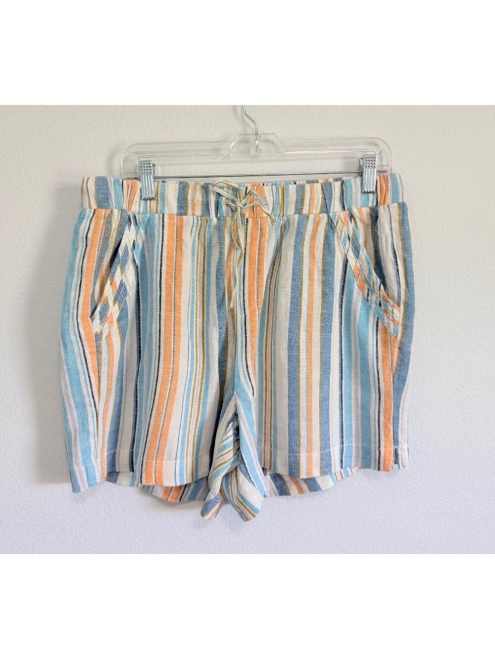 BRIGGS Multicolor Striped Linen Blend Pull On Shorts Women's Size L